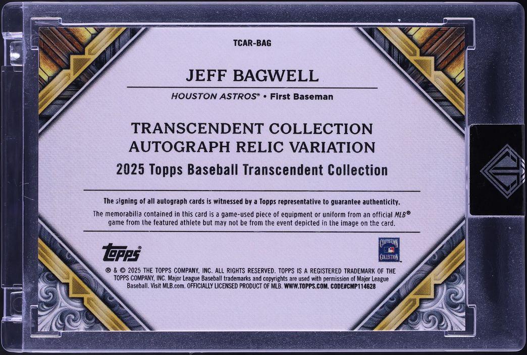 2025 Topps Transcendent Collection Jeff Bagwell PATCH AUTO /25 #TCAR-BAG