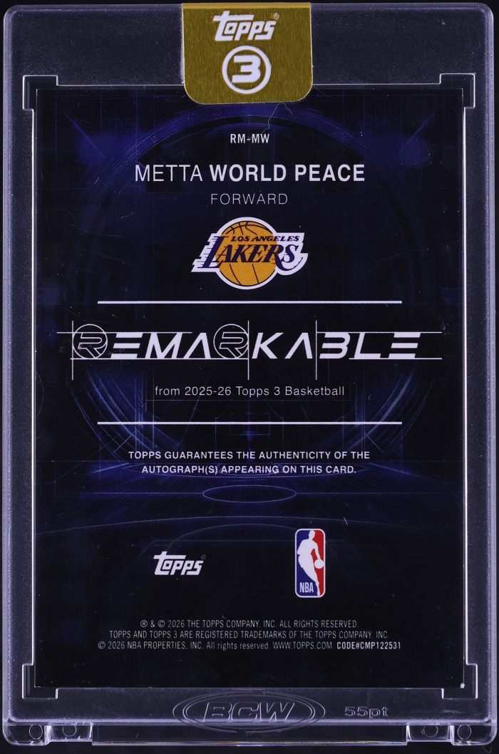 2025 Topps Three Remarkable Blue Metta World Peace AUTO /15 #RM-MW