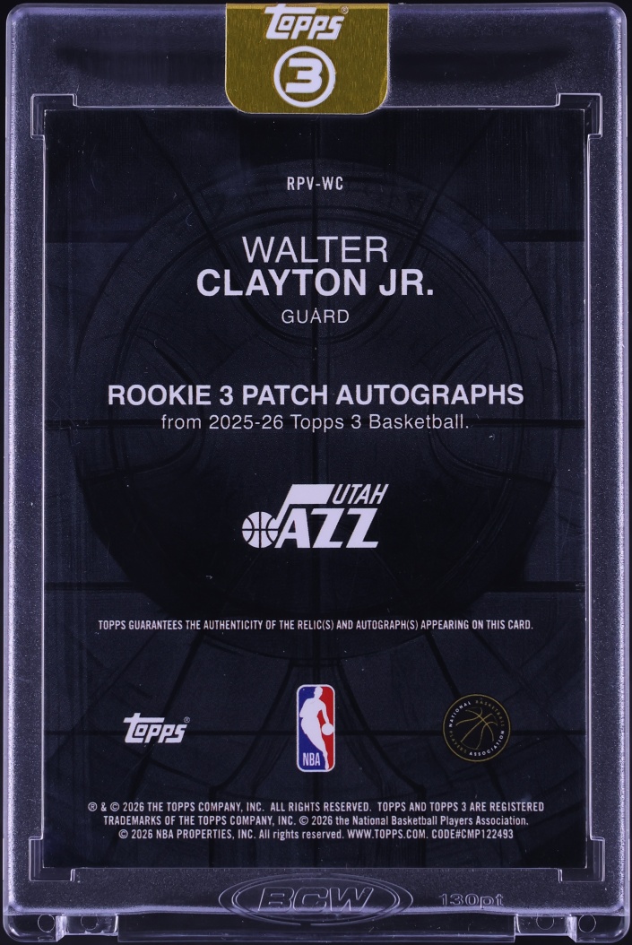2025 Topps Three Walter Clayton Jr. ROOKIE PATCH AUTO /49 #RPV-WC