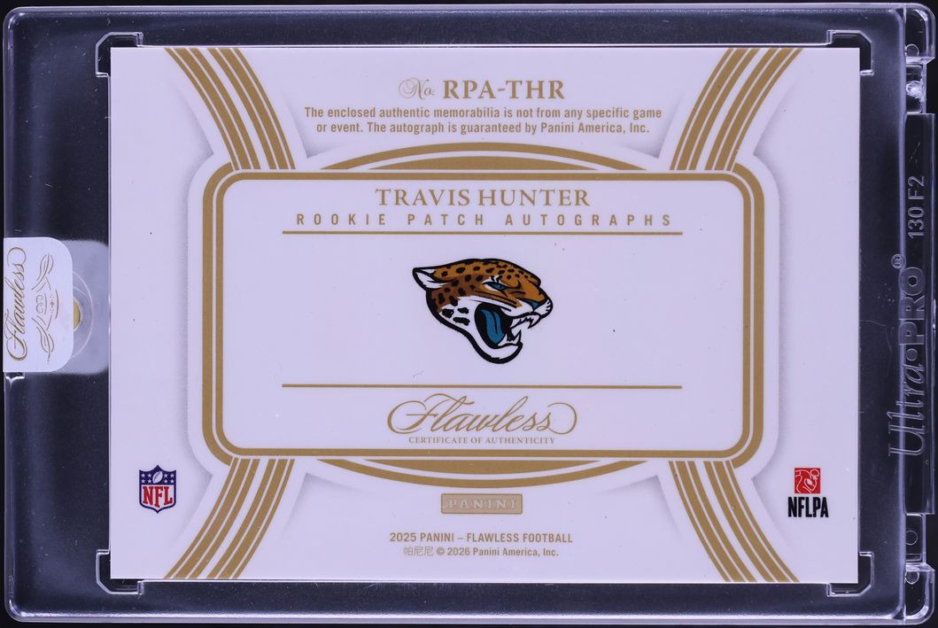 2025 Panini Flawless Silver Travis Hunter ROOKIE PATCH AUTO /20 #RPA-THR