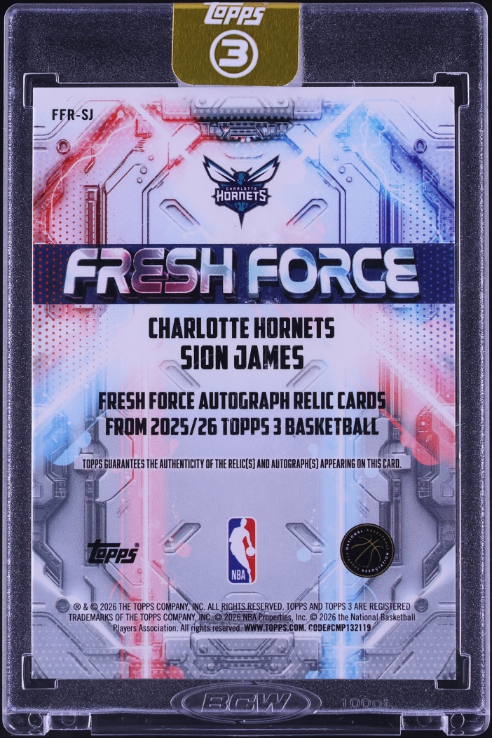 2025 Topps Three Fresh Force Sion James ROOKIE PATCH AUTO /49 #FFR-SJ