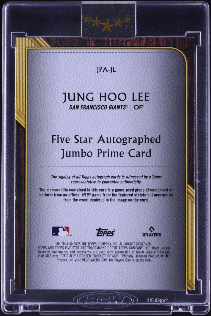 2025 Topps Five Star Jumbo Prime Laundry Tag Jung Hoo Lee TAG PATCH AUTO 1/1 #JPA-JL
