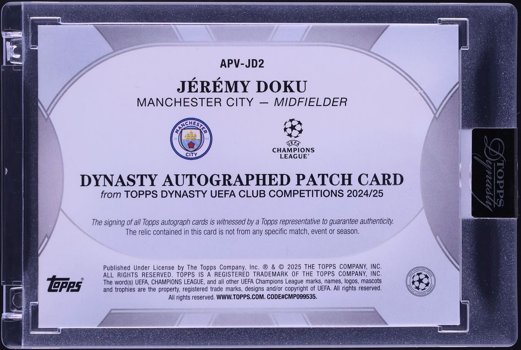 2024 Topps Dynasty UEFA Club Competitions Jeremy Doku PATCH AUTO /10 #APV-JD2