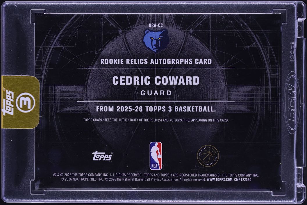 2025 Topps Three Blue Cedric Coward ROOKIE PATCH AUTO /15 #RRA-CC