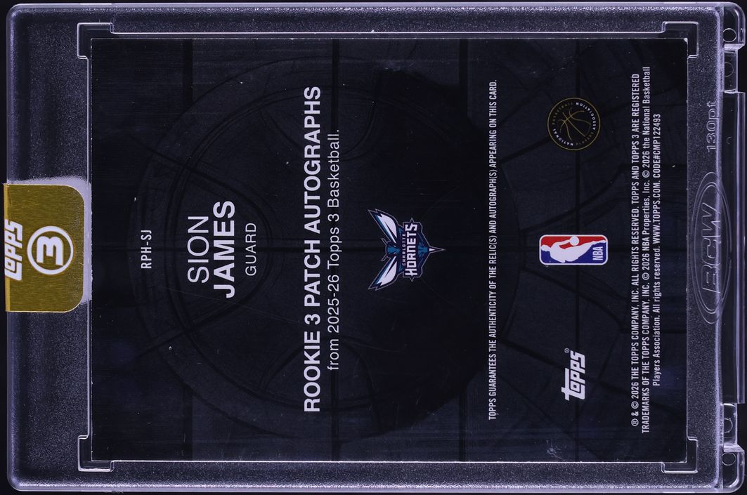 2025 Topps Three Gold Sion James ROOKIE PATCH AUTO /10 #RPH-SJ