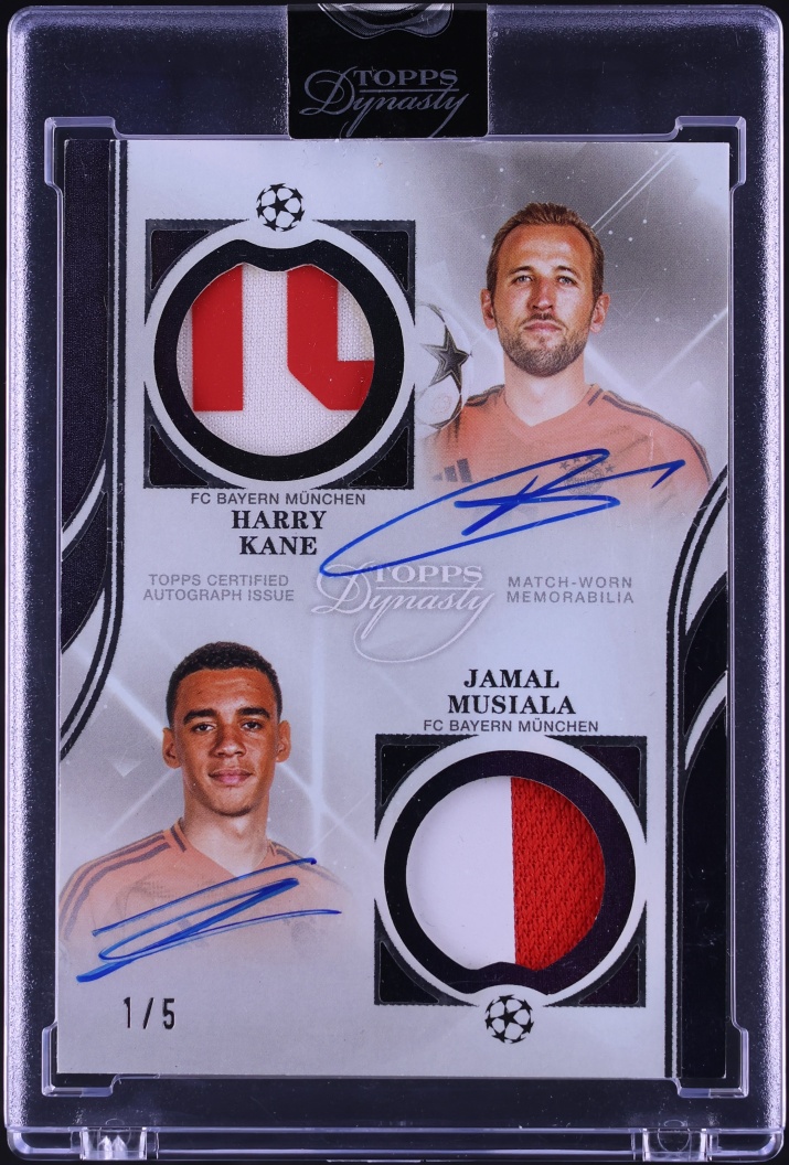 2024 Topps Dynasty UEFA Club Competitions Dual Black Harry Kane & Jamal Musiala PATCH AUTO 1/5