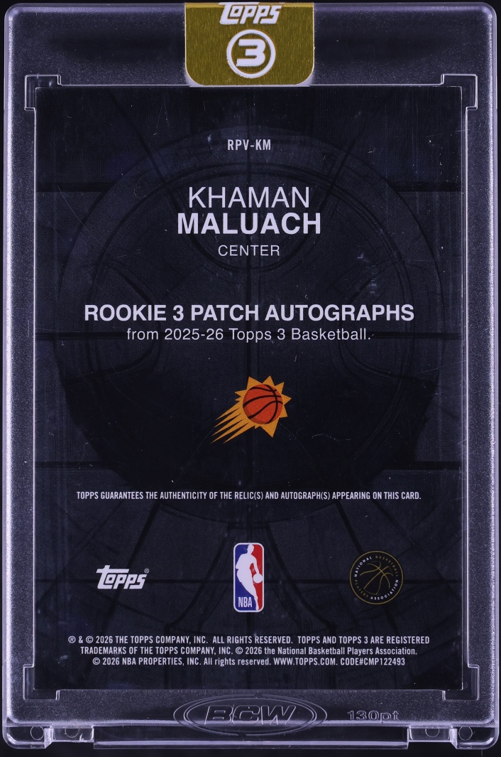 2025 Topps Three Khaman Maluach ROOKIE PATCH AUTO /49 #RPV-KM