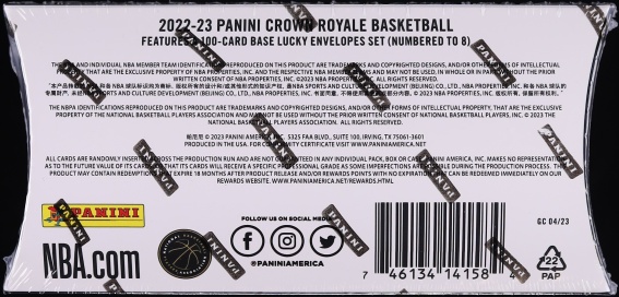 2022 Crown Royale Basketball Asia Edition Sealed Pack, 2ct Cards