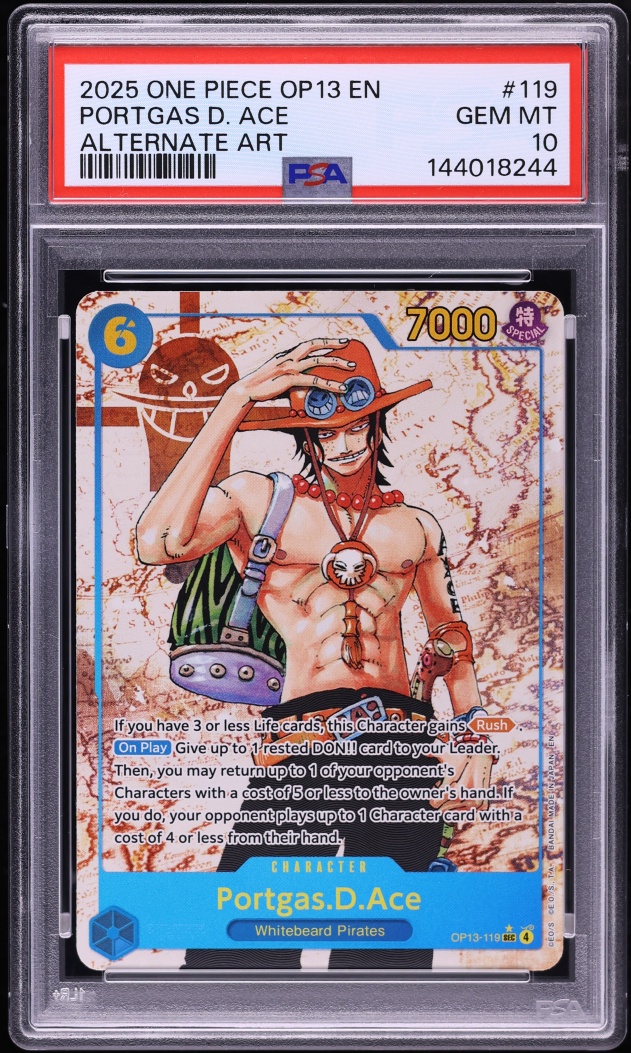 2025 One Piece Carrying On His Will SEC Alt Art Portgas D. Ace #OP13-119 PSA 10 GEM MINT