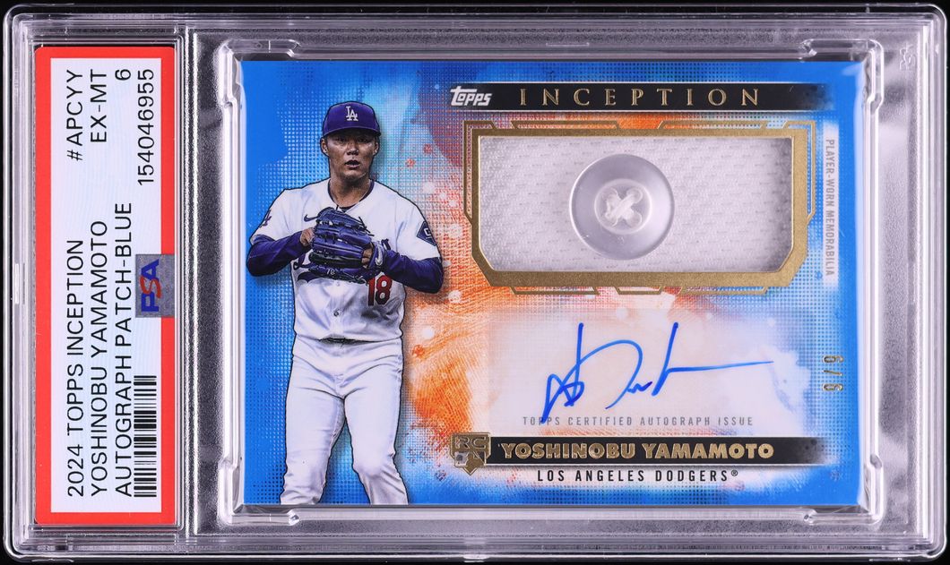 2024 Topps Inception Blue Yoshinobu Yamamoto ROOKIE PATCH AUTO 6/6 #APCYY PSA 6 EXMT