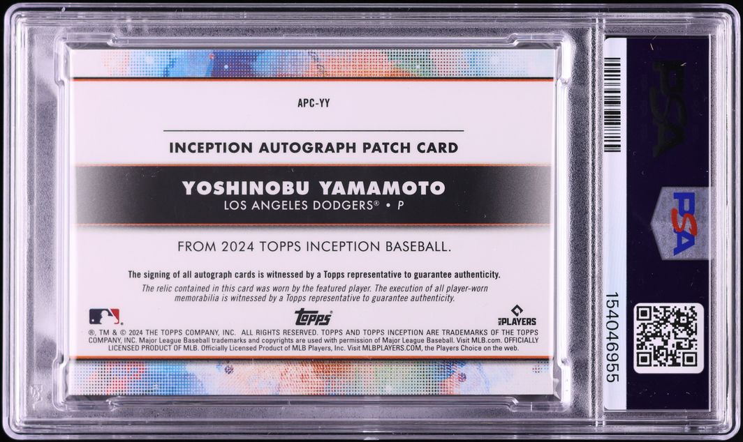 2024 Topps Inception Blue Yoshinobu Yamamoto ROOKIE PATCH AUTO 6/6 #APCYY PSA 6 EXMT