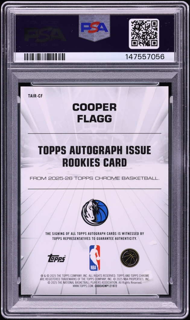 2025 Topps Chrome Cooper Flagg ROOKIE AUTO DNA 10 #TAIR-CF PSA 10 GEM MINT