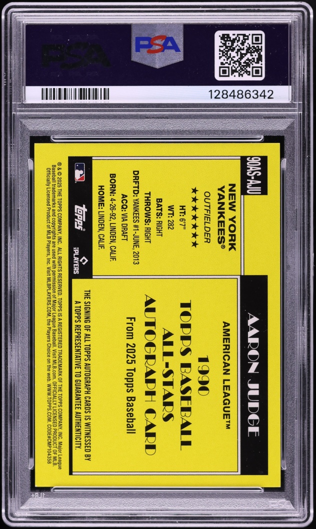 2025 Topps '90 All Star Black Aaron Judge AUTO /10 #90AS-AJU PSA 9 MINT