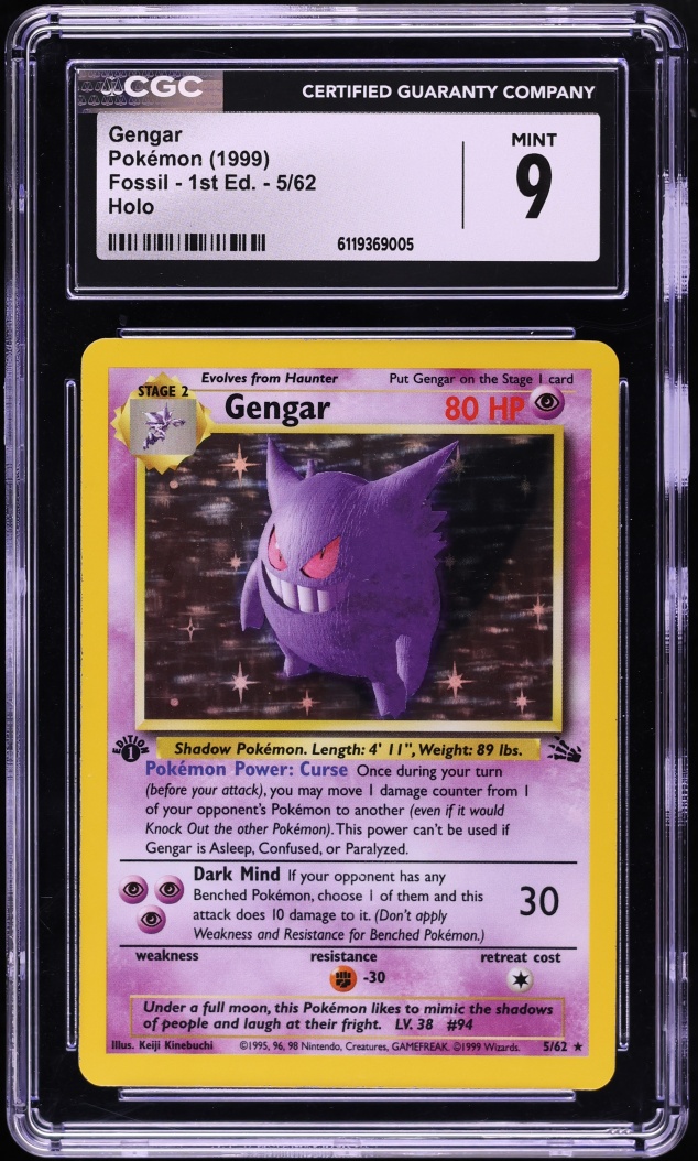 1999 Pokemon Fossil 1st Edition Holo Gengar #5 CGC 9 MINT