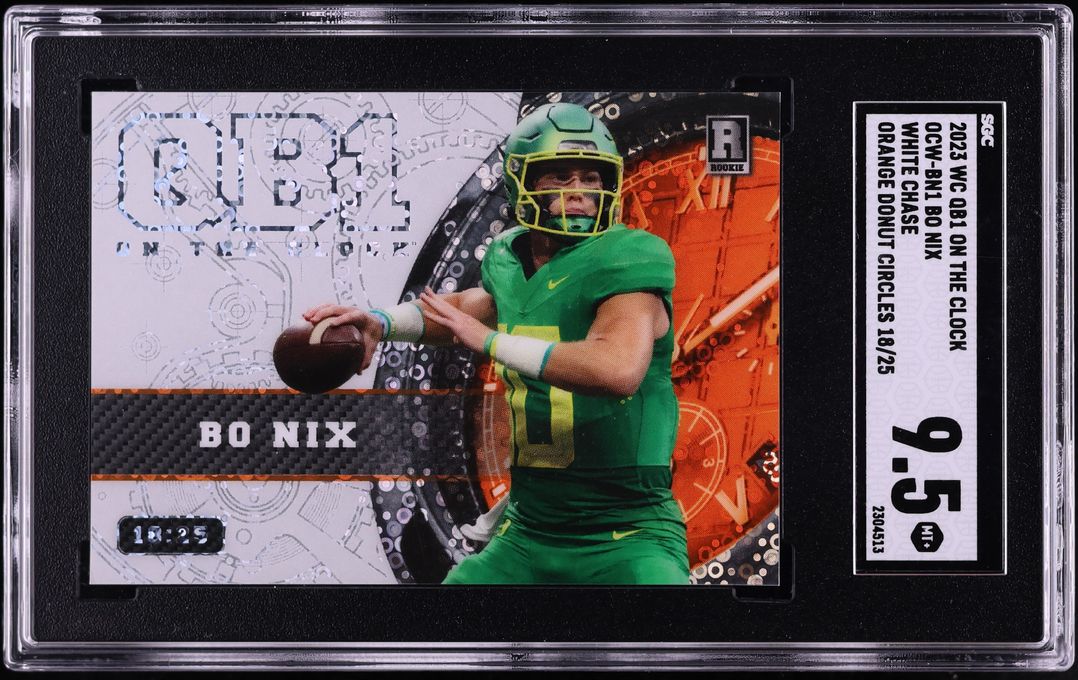 2023 Wild Card QB1 On The Clock White Chase Orange Donut Bo Nix ROOKIE /25 #OCW-BN1 SGC 9.5