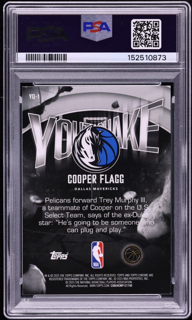2025 Topps Chrome Youthquake Purple Geometric Cooper Flagg ROOKIE /75 #YQ-1 PSA 8 NM-MT