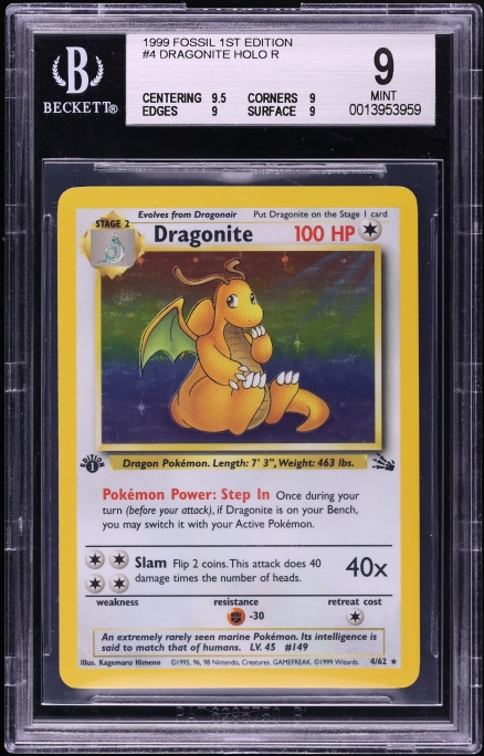 1999 Pokemon Fossil 1st Edition Holo Dragonite #4 BGS 9 MINT on Fanatics  Collect