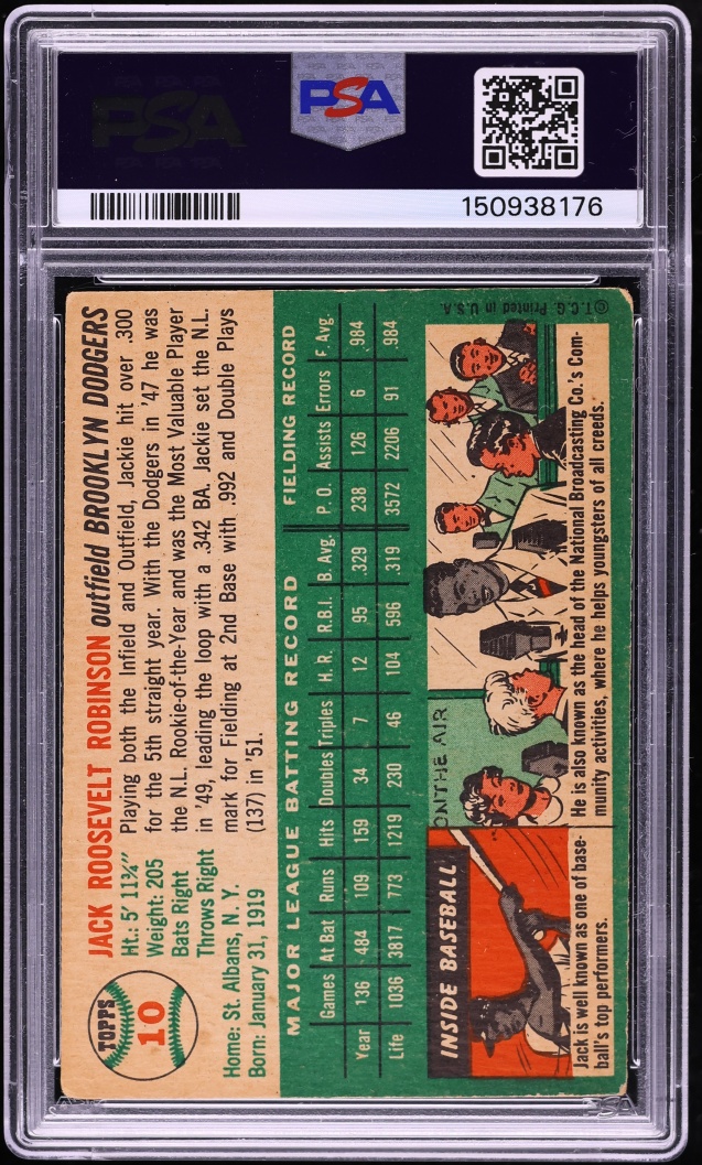 1954 Topps Jackie Robinson #10 PSA 2 GD