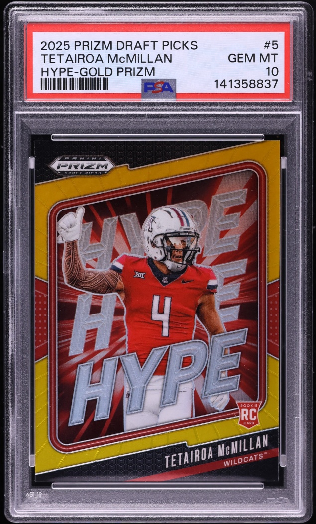 2025 Panini Prizm Draft Picks Hype Gold Tetairoa McMillan ROOKIE /10 #5 PSA 10 GEM MINT