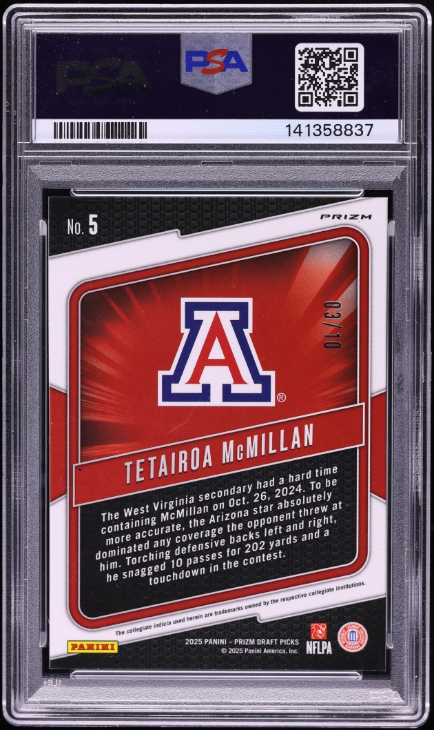 2025 Panini Prizm Draft Picks Hype Gold Tetairoa McMillan ROOKIE /10 #5 PSA 10 GEM MINT