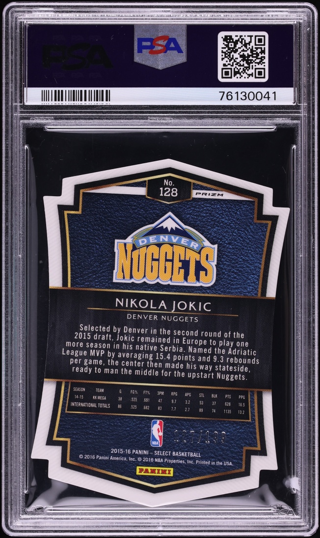 2015 Select Light Blue Prizm Die-Cut Nikola Jokic ROOKIE /199 #128 PSA 10 GEM MINT