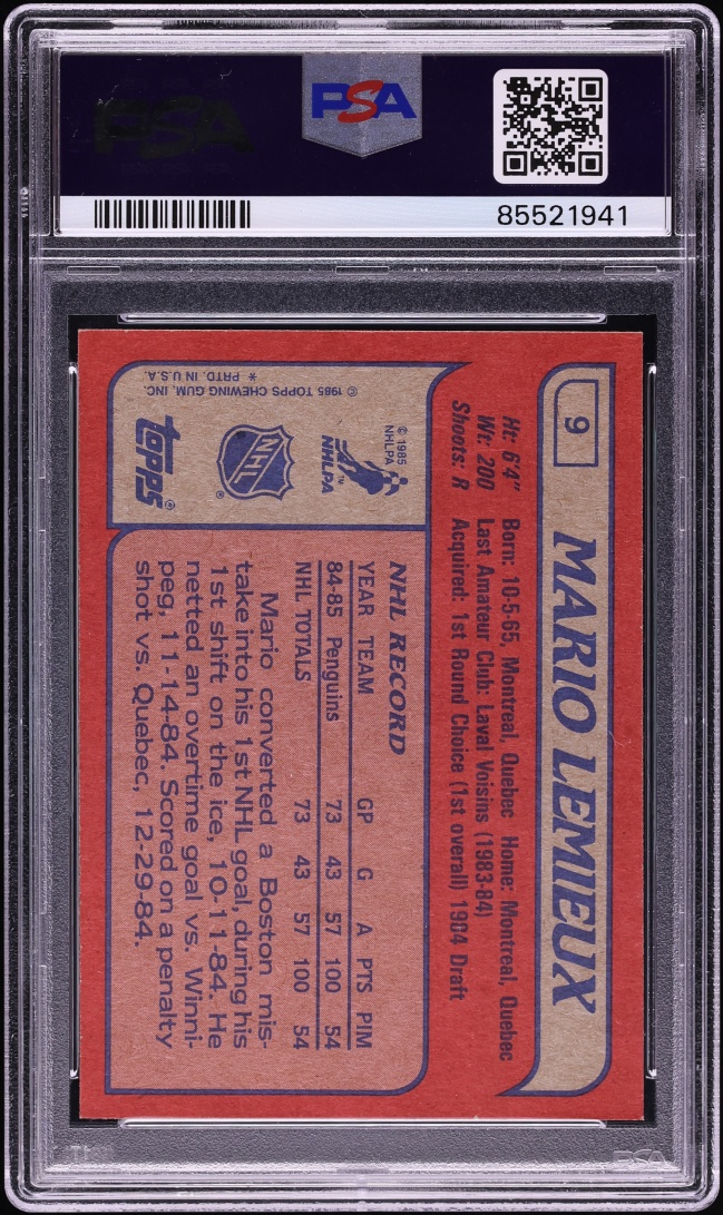 1985 Topps Hockey Mario Lemieux ROOKIE #9 PSA 7 NRMT