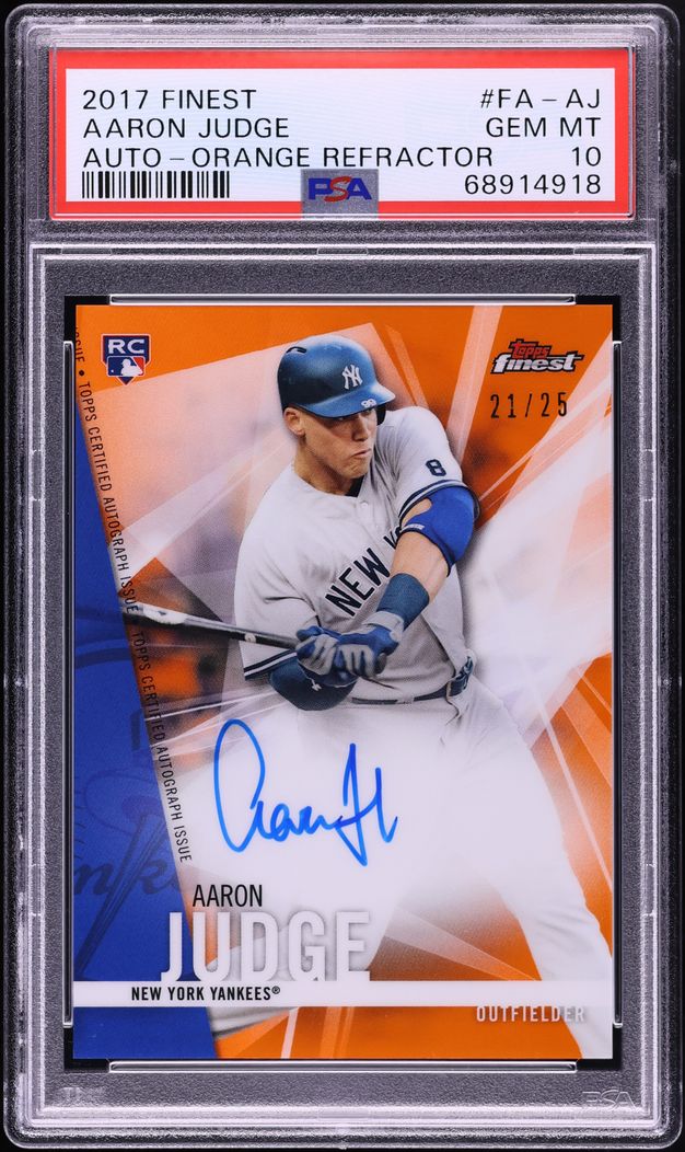 2017 Finest Orange Refractor Aaron Judge ROOKIE AUTO /25 #FA-AJ PSA 10 GEM MINT
