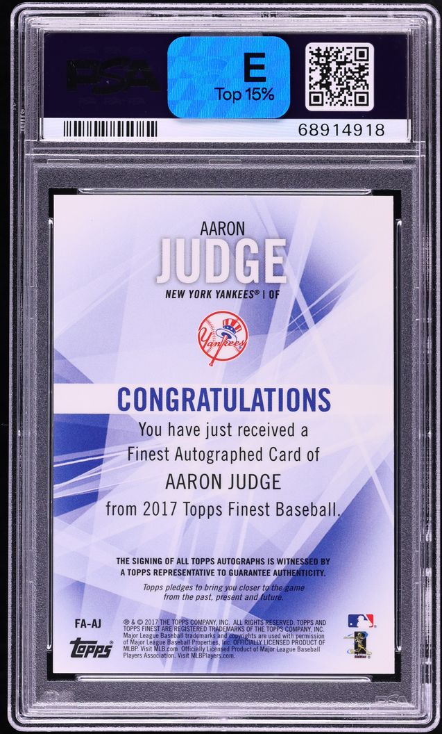 2017 Finest Orange Refractor Aaron Judge ROOKIE AUTO /25 #FA-AJ PSA 10 GEM MINT
