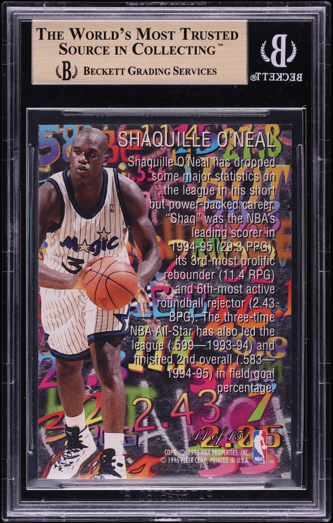 1995 Flair Hot Numbers Shaquille O'Neal #11 BGS 9.5 GEM MINT