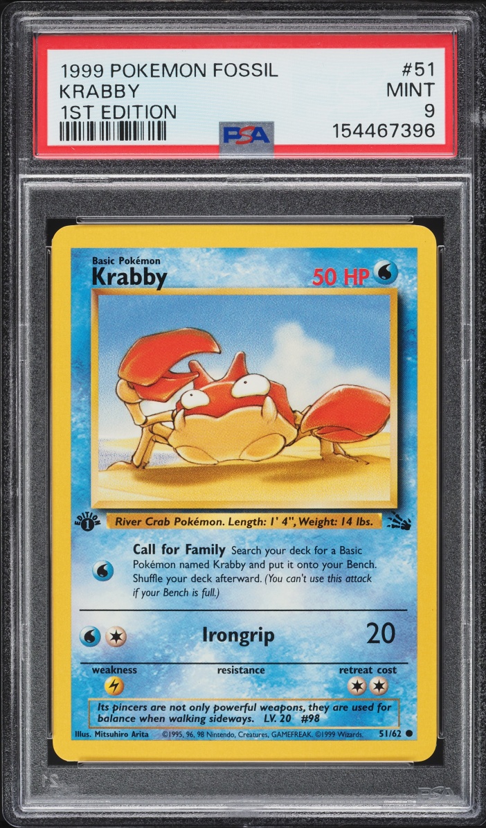 1999 Pokemon Fossil 1st Edition Krabby #51 PSA 9 MINT