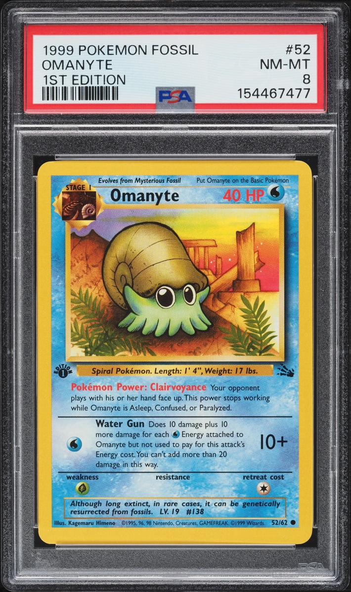 1999 Pokemon Fossil 1st Edition Omanyte #52 PSA 8 NM-MT