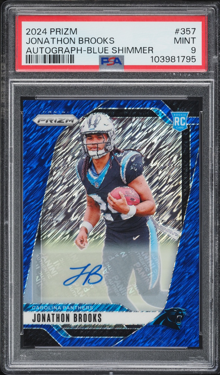 2024 Panini Prizm Football Blue Shimmer Jonathon Brooks #357 PSA 8