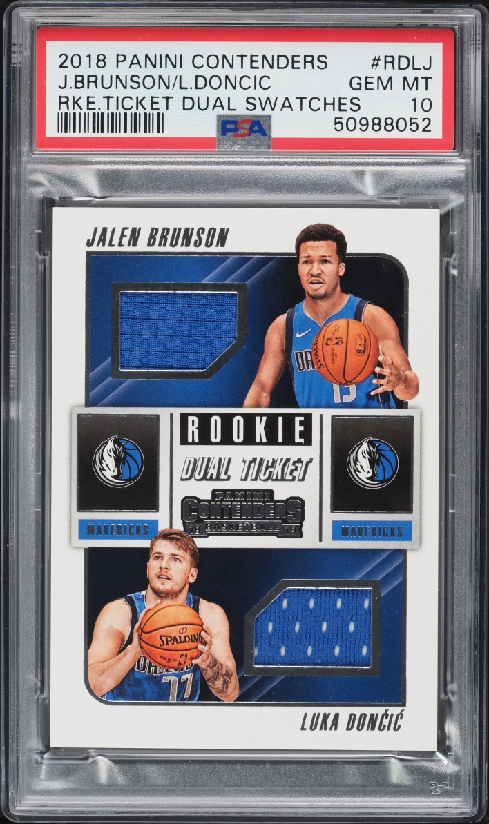 2018 Panini Contenders Ticket Dual Jalen Brunson & Luka Doncic ROOKIE PATCH #RDLJ PSA 10 GEM