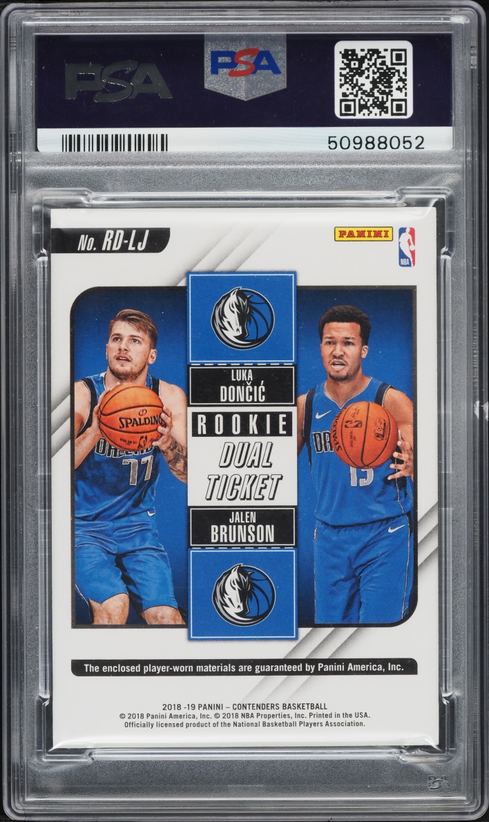 2018 Panini Contenders Ticket Dual Jalen Brunson & Luka Doncic ROOKIE PATCH #RDLJ PSA 10 GEM