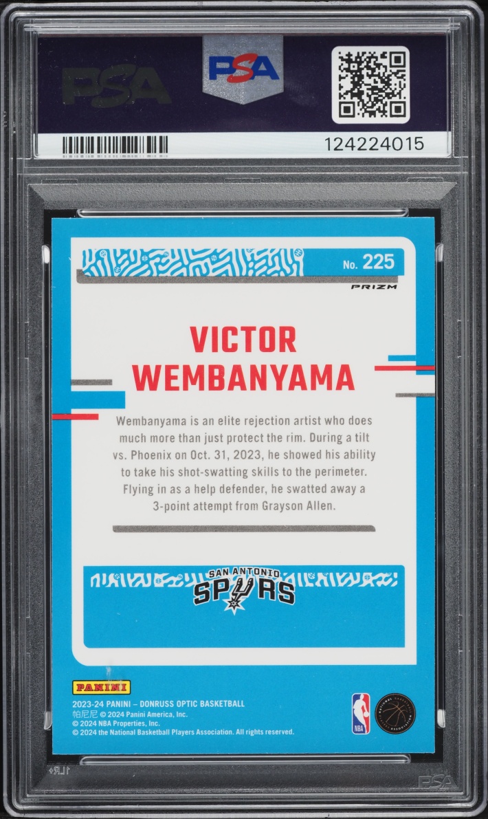 2023 Donruss Optic Blue Velocity Victor Wembanyama ROOKIE #225 PSA 10 GEM MINT