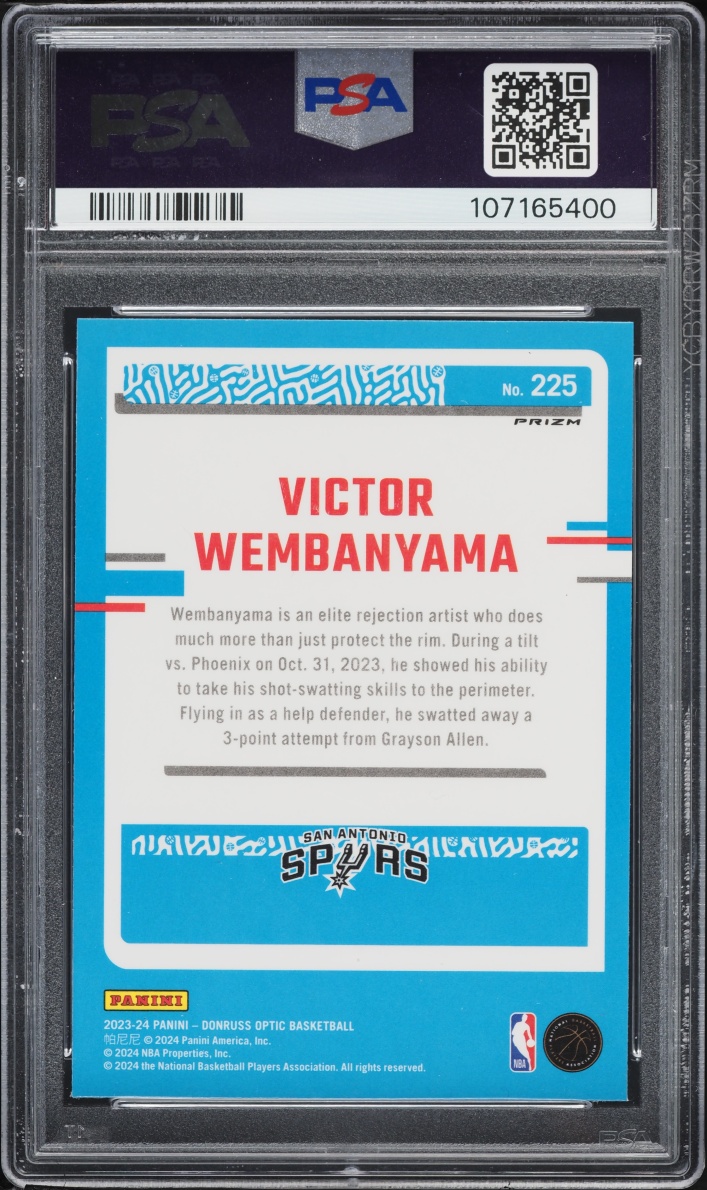 2023 Donruss Optic Purple Victor Wembanyama ROOKIE #225 PSA 10 GEM MINT
