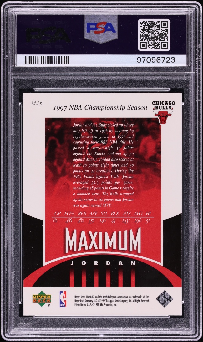 1999 Upper Deck HoloGrFX Maximum Michael Jordan #MJ5 PSA 10 GEM MINT