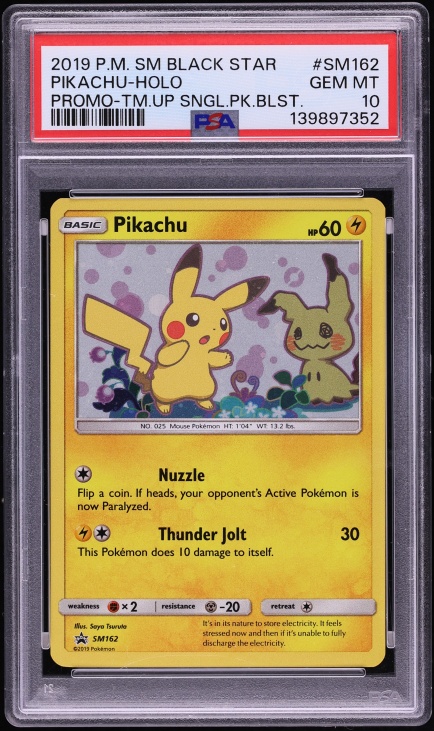 2019 Pokemon Sun & Moon Promo Team Up Holo Pikachu #SM162 PSA 10
