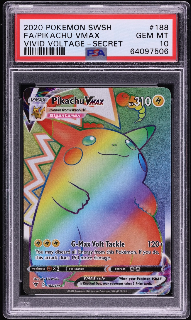 2020 Pokemon Sword & Shield Vivid Voltage Rainbow Rare Pikachu VMAX #188 PSA 10 GEM MINT