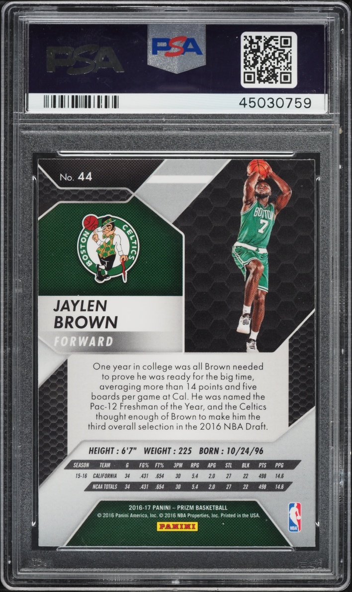 2016 Panini Prizm Jaylen Brown ROOKIE #44 PSA 10 GEM MINT