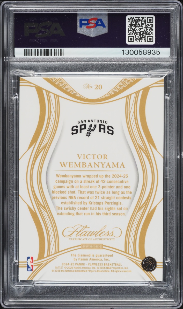 2024 Panini Flawless Diamond Gems Fuchsia Victor Wembanyama JERSEY # 1/3 #20 PSA 10 GEM MINT