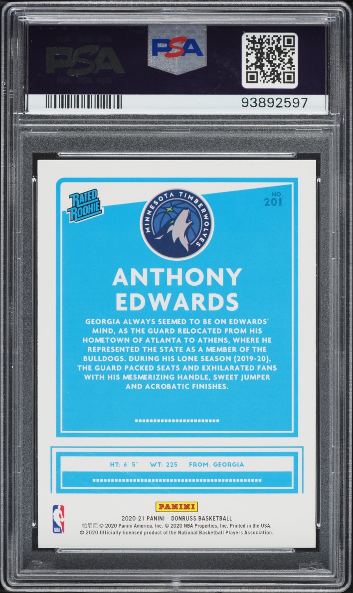 2020 Donruss Orange Laser Anthony Edwards ROOKIE #201 PSA 10 GEM MINT