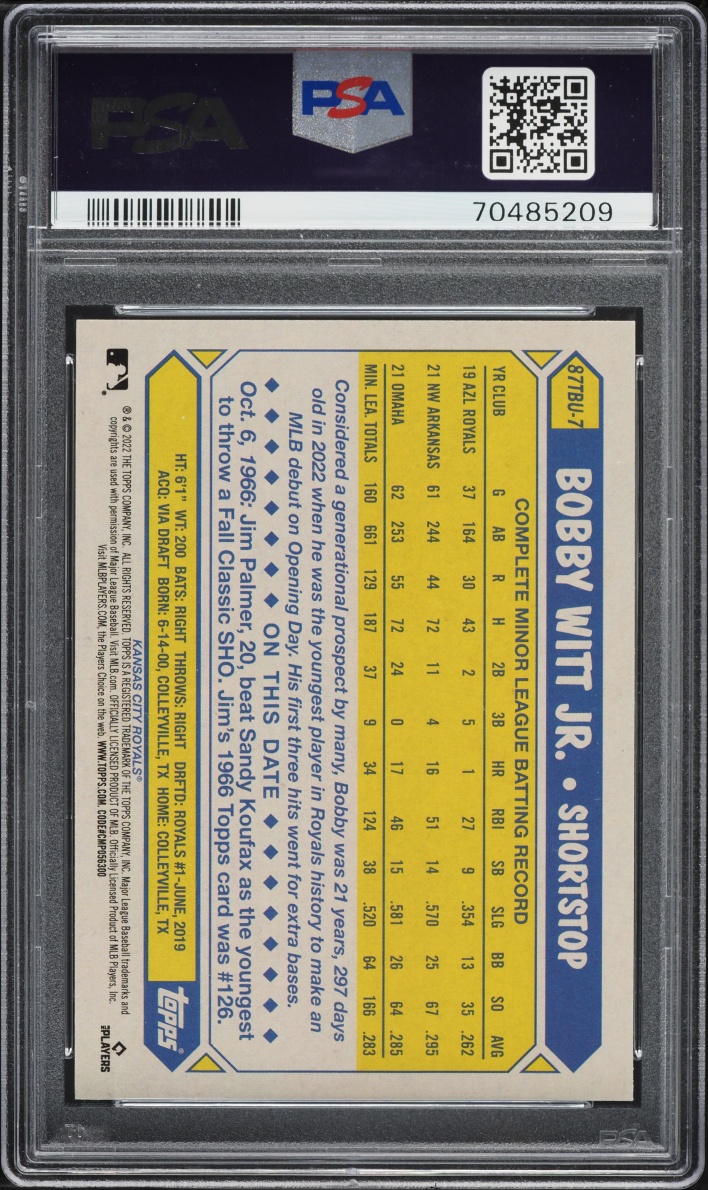 2022 Topps Update '87 Bobby Witt Jr. ROOKIE #87TBU-7 PSA 10 GEM MINT