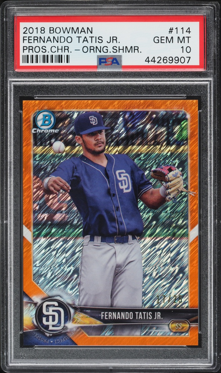2018 Bowman Chrome Orange Shimmer Fernando Tatis Jr. PROSPECT /25 #BCP114 PSA 10 GEM MINT