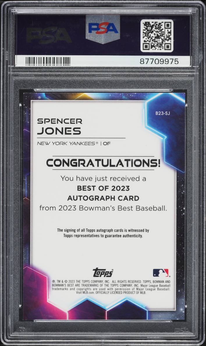 2023 Bowman's Best Spencer Jones PROSPECT AUTO #B23-SJ PSA 10 GEM MINT