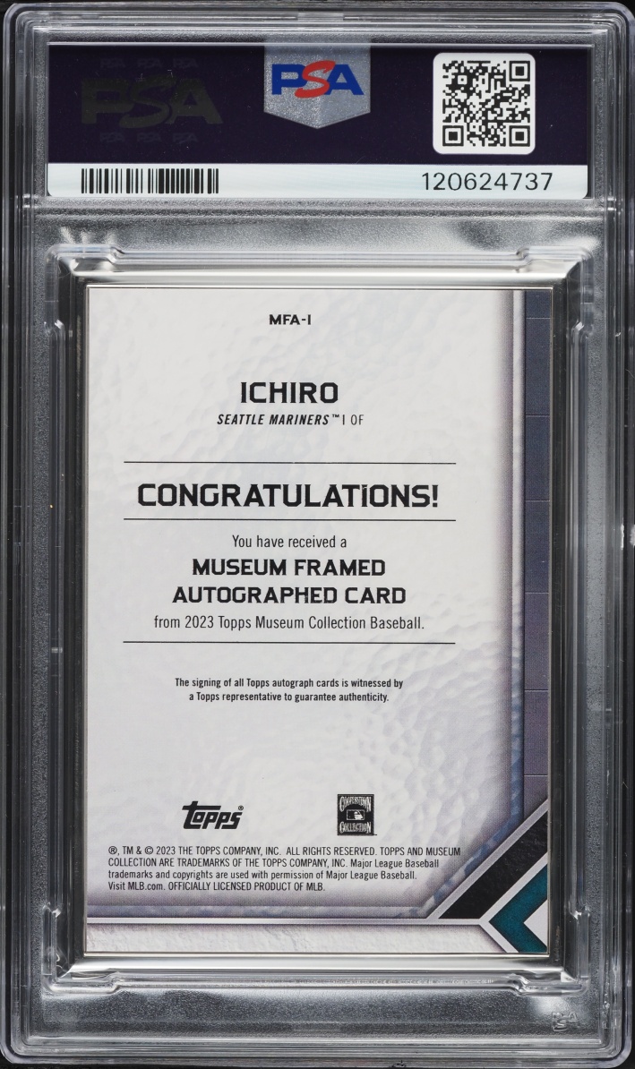 2023 Topps Museum Collection Framed Ichiro Suzuki AUTO /15 #I PSA 10 GEM MINT