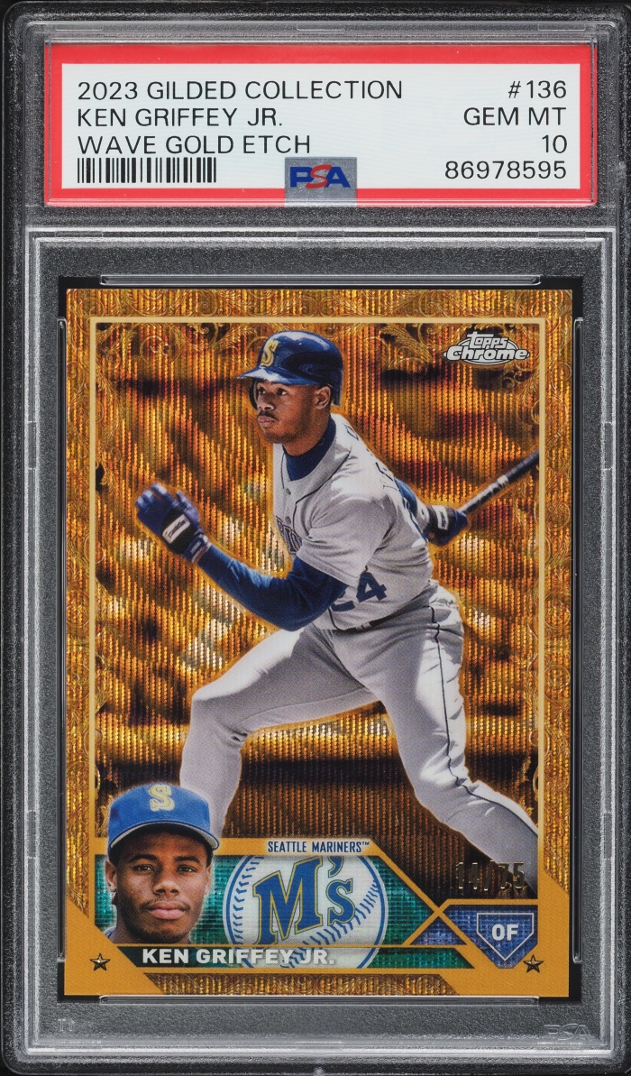 2023 Topps Chrome Gilded Collection Wave Gold Etch Ken Griffey Jr. /75 #136 PSA 10 GEM MINT
