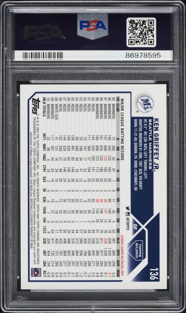 2023 Topps Chrome Gilded Collection Wave Gold Etch Ken Griffey Jr. /75 #136 PSA 10 GEM MINT