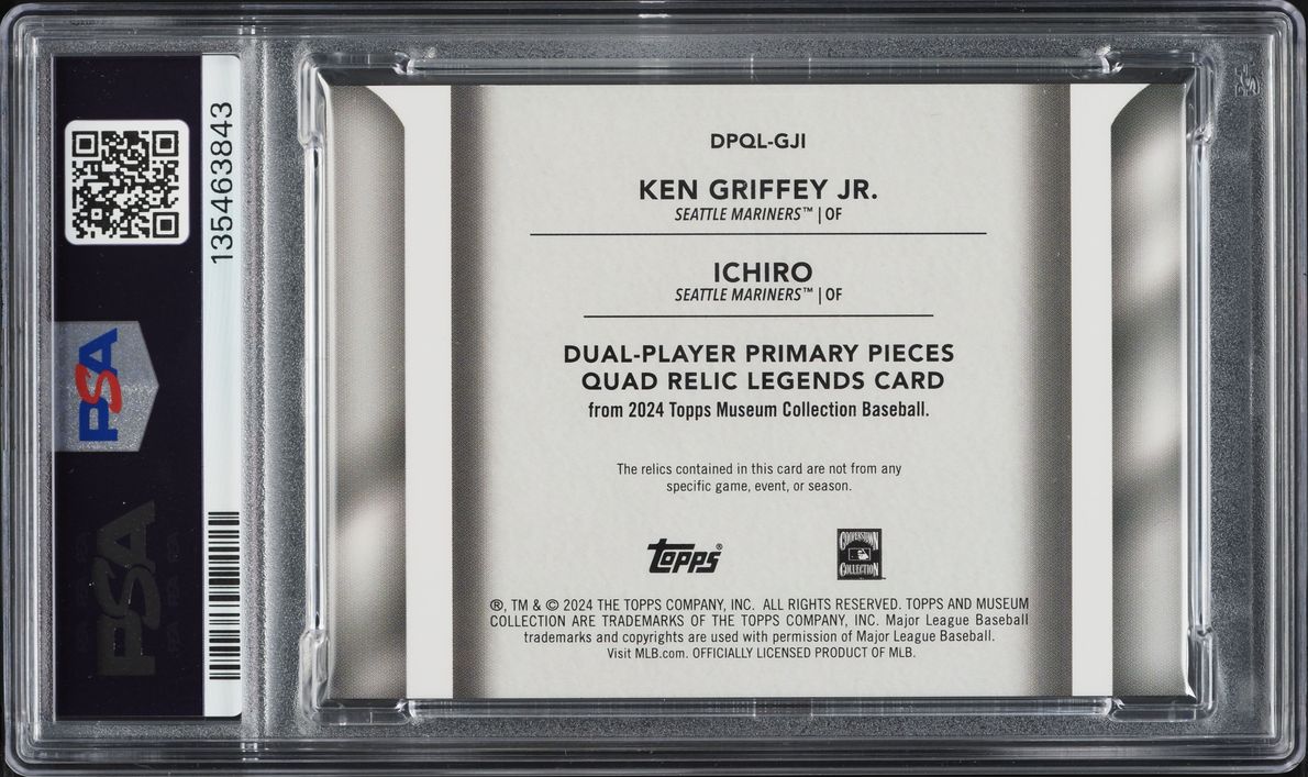 2024 Topps Museum Collection Primary Pieces Quad Legends Griffey Jr Ichiro PATCH /99 #GJI PSA 8