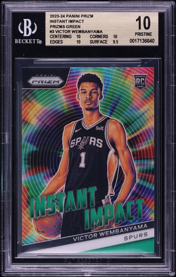 2023 Panini Prizm Instant Impact Green Victor Wembanyama ROOKIE #3 BGS 10 PRISTINE